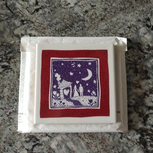NEW CERAMIC TRIVET WITH COUPLE WALKING HAND-IN-HAND BENEATH THE MOON AND STARS